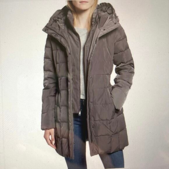 Cole Haan Taffeta Down Coat with Bib Front and Dramatic Hood Women’s Size Large - Picture 2 of 15